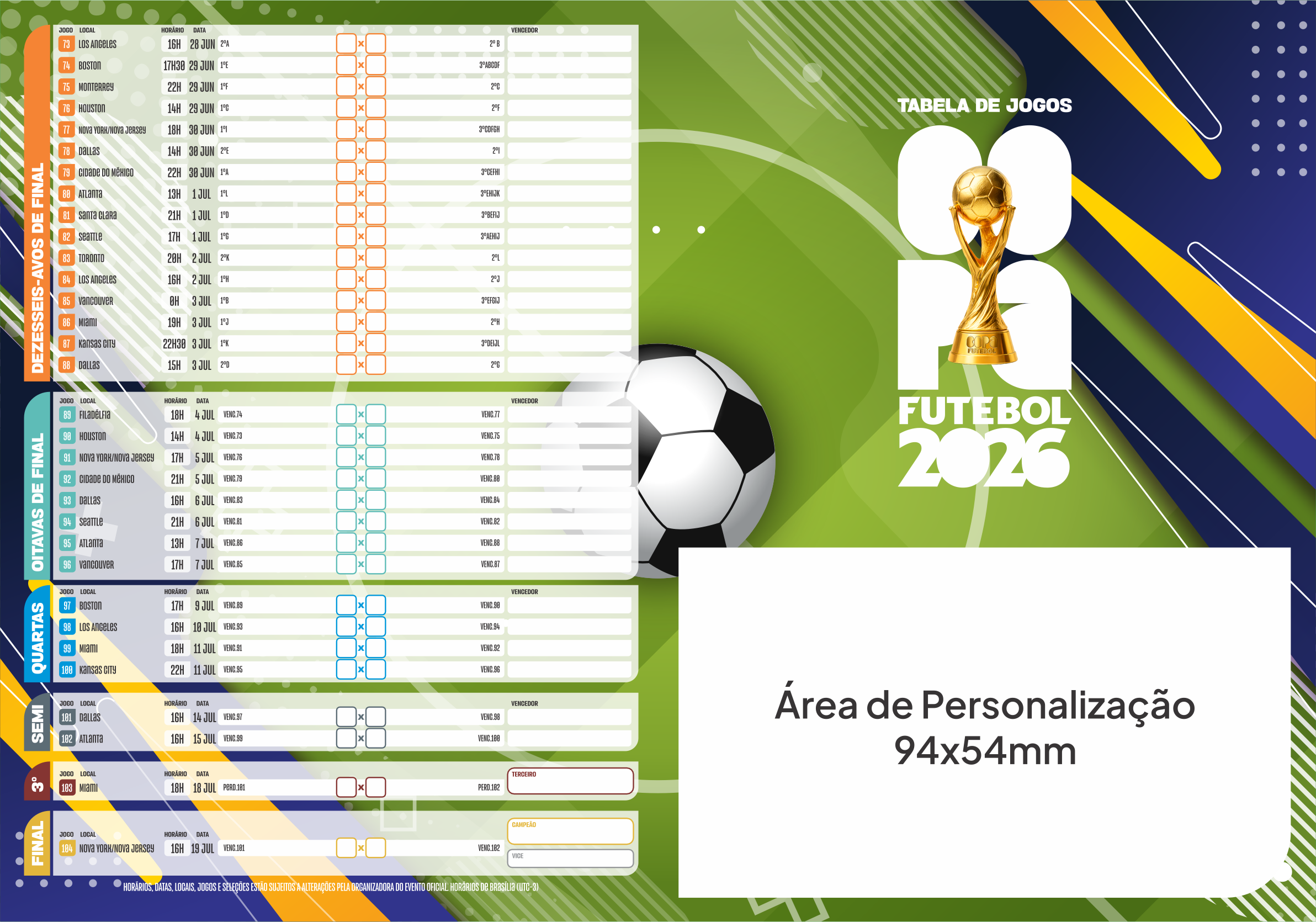 Tabela para Copa do Mundo